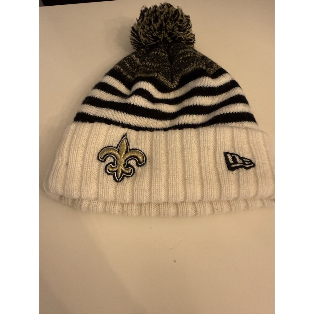New Orleans Saints New Era Pom Knit Beanie Winter Hat Black White Gold NFL